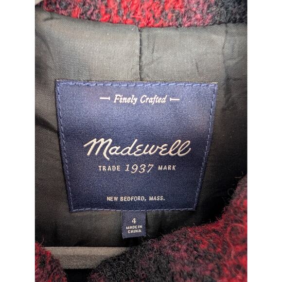 Madewell City Grid Coat Jacket Plaid Wool Oversized Fall Winter Red Black Size 4 - Picture 12 of 14